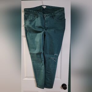 Distressed Teal Denim Jeans